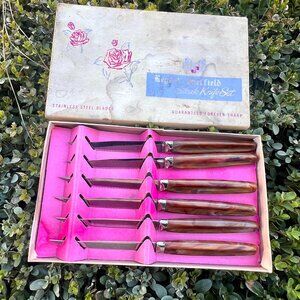 Vintage Regent Sheffield Steak Knife Set - Bakelite Handles - Set of 6